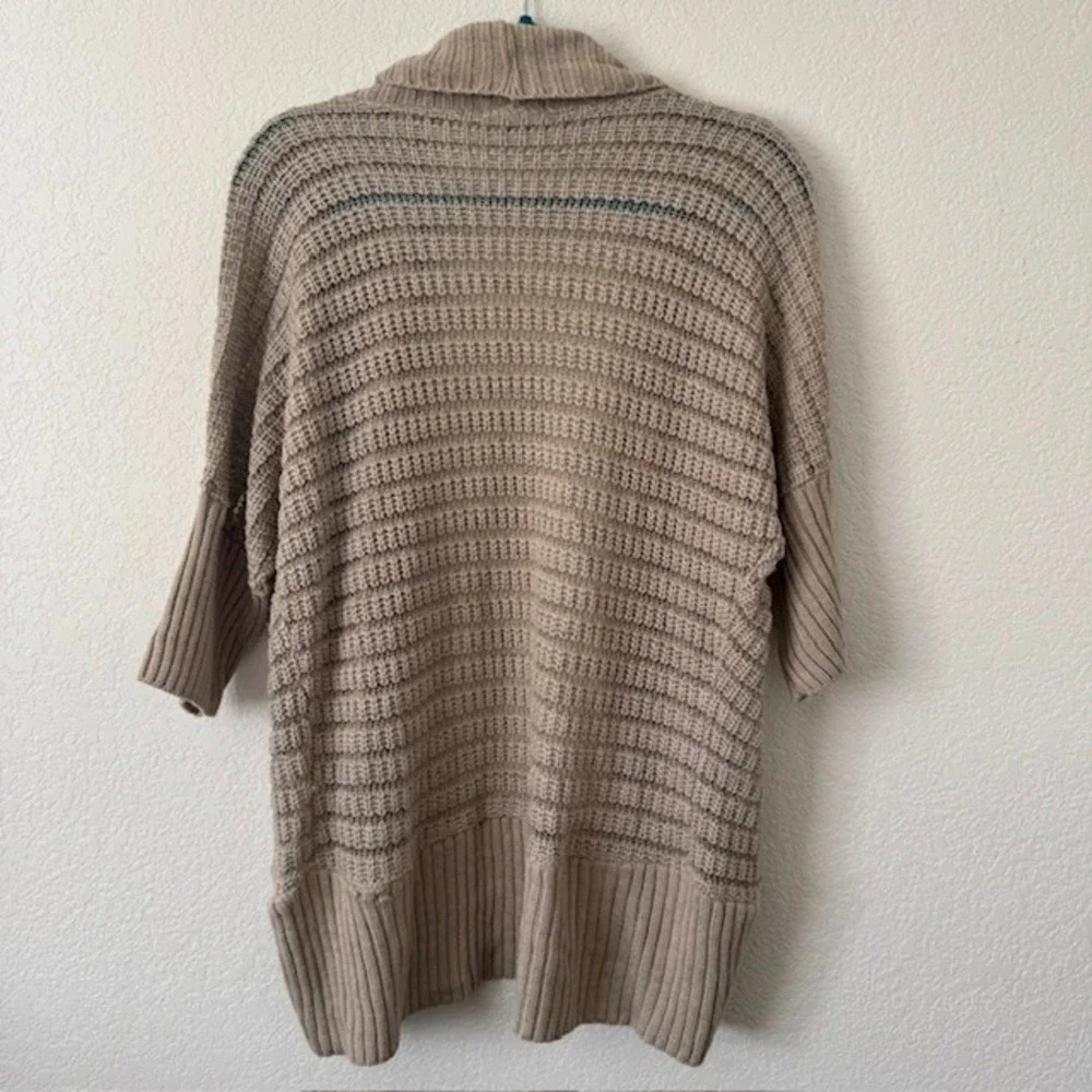 Women Casual Beige Knit Open Front Cardigan Sweater 3/4 Sleeve‎